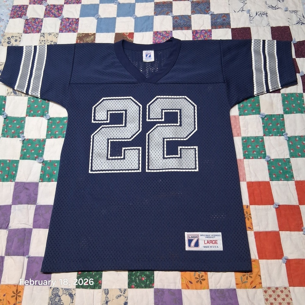 Vintage Logo 7 Emmit Smith 22 Youth Mesh Jersey Size Large Blue Dallas